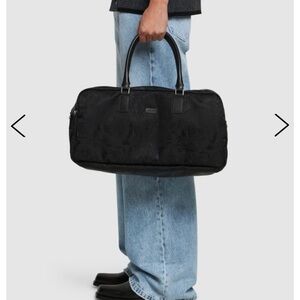 Versace Black Ruthenium Boracco Nylon Gym Bag with Leather Handles NWT